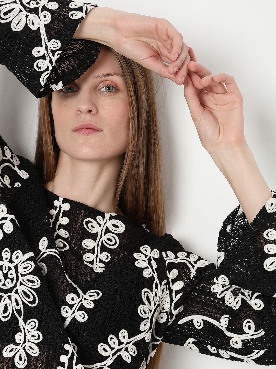 Black Embroidered Co-Ord Set Top