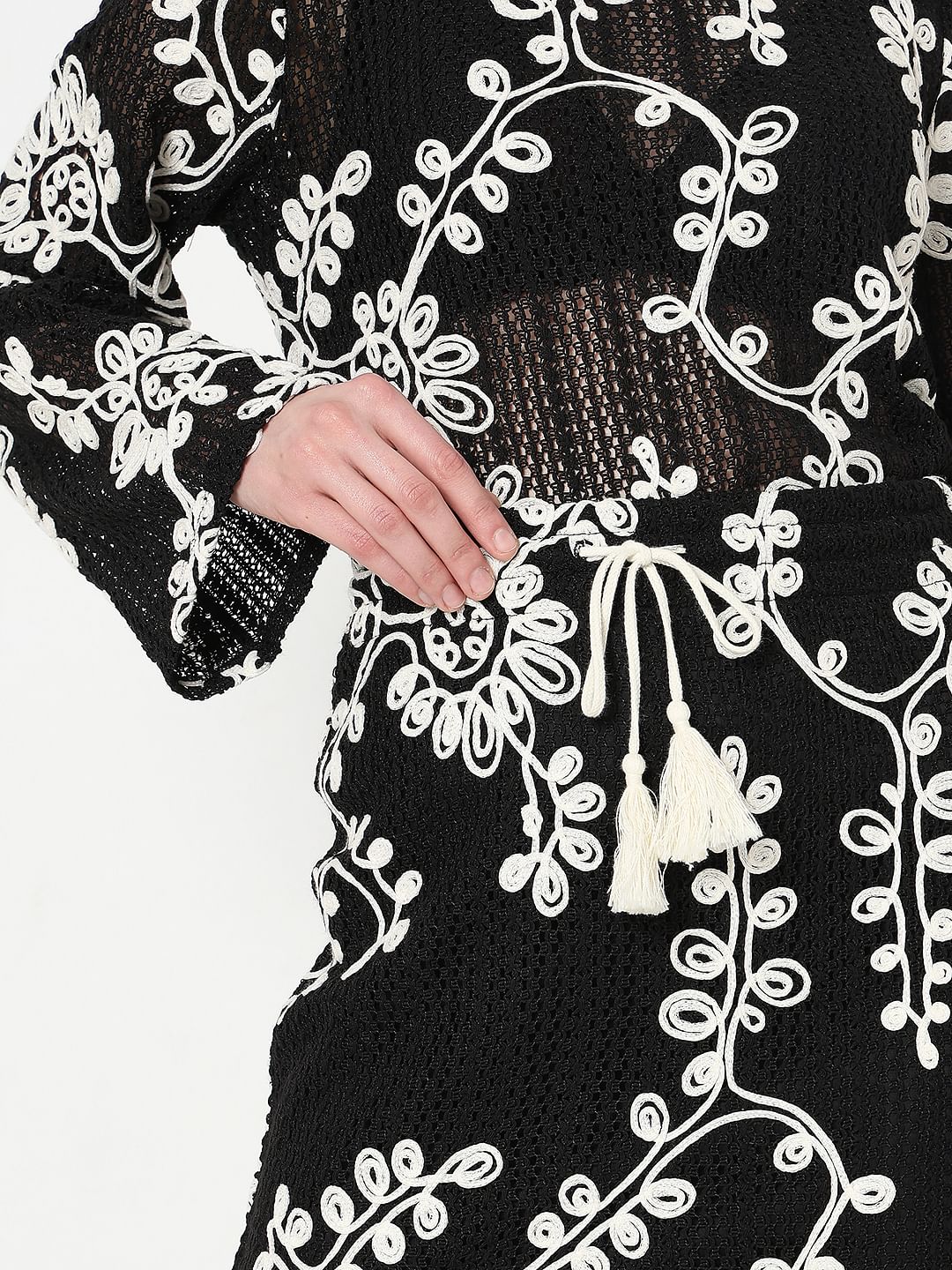 Black Embroidered Co-Ord Set Top