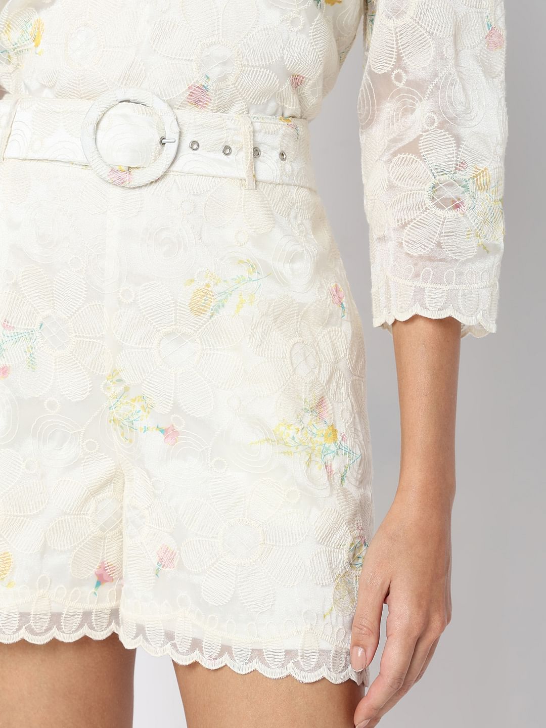 Off-White Floral Lace Co-Ord Set Shorts