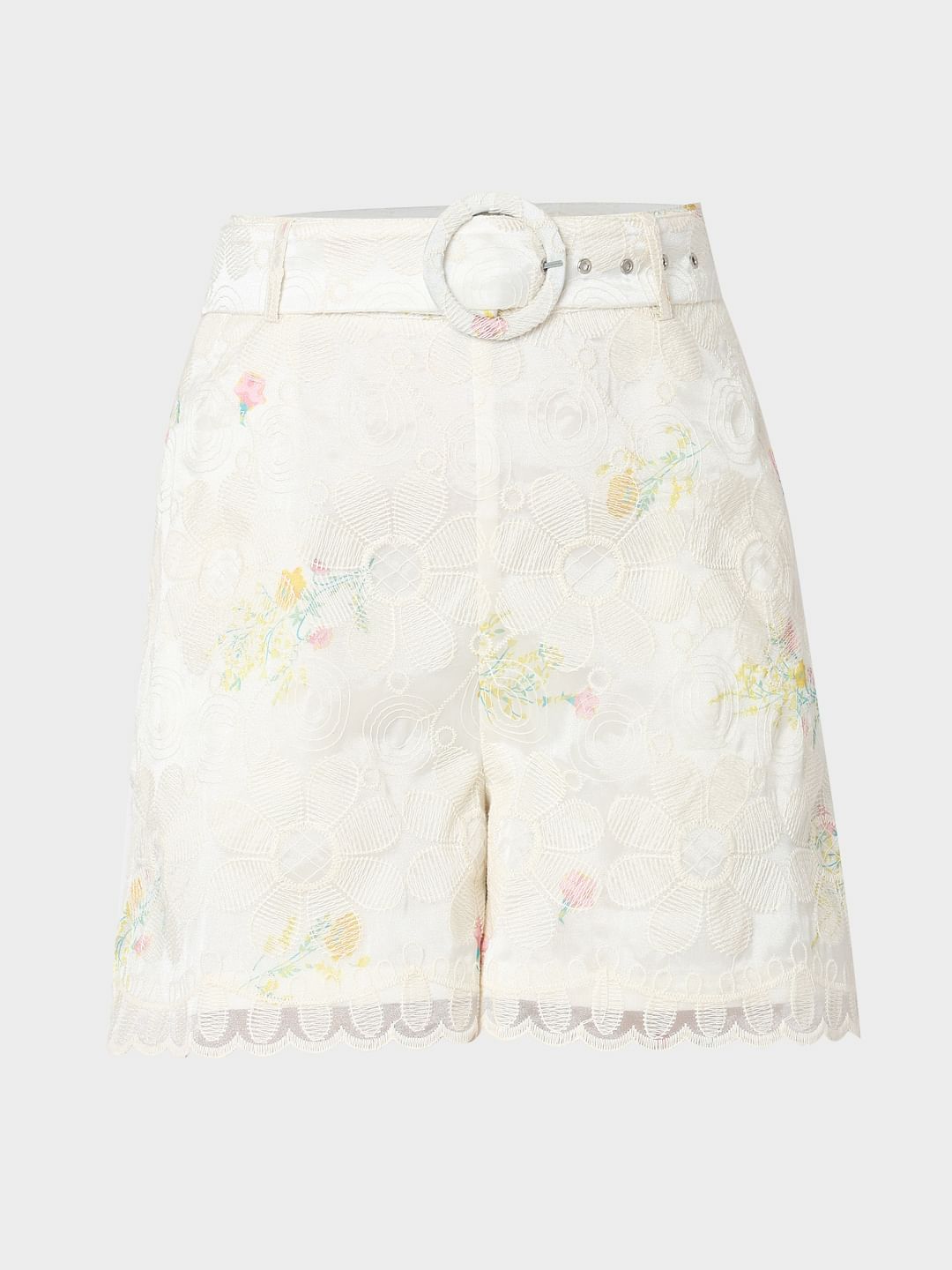 Off-White Floral Lace Co-Ord Set Shorts