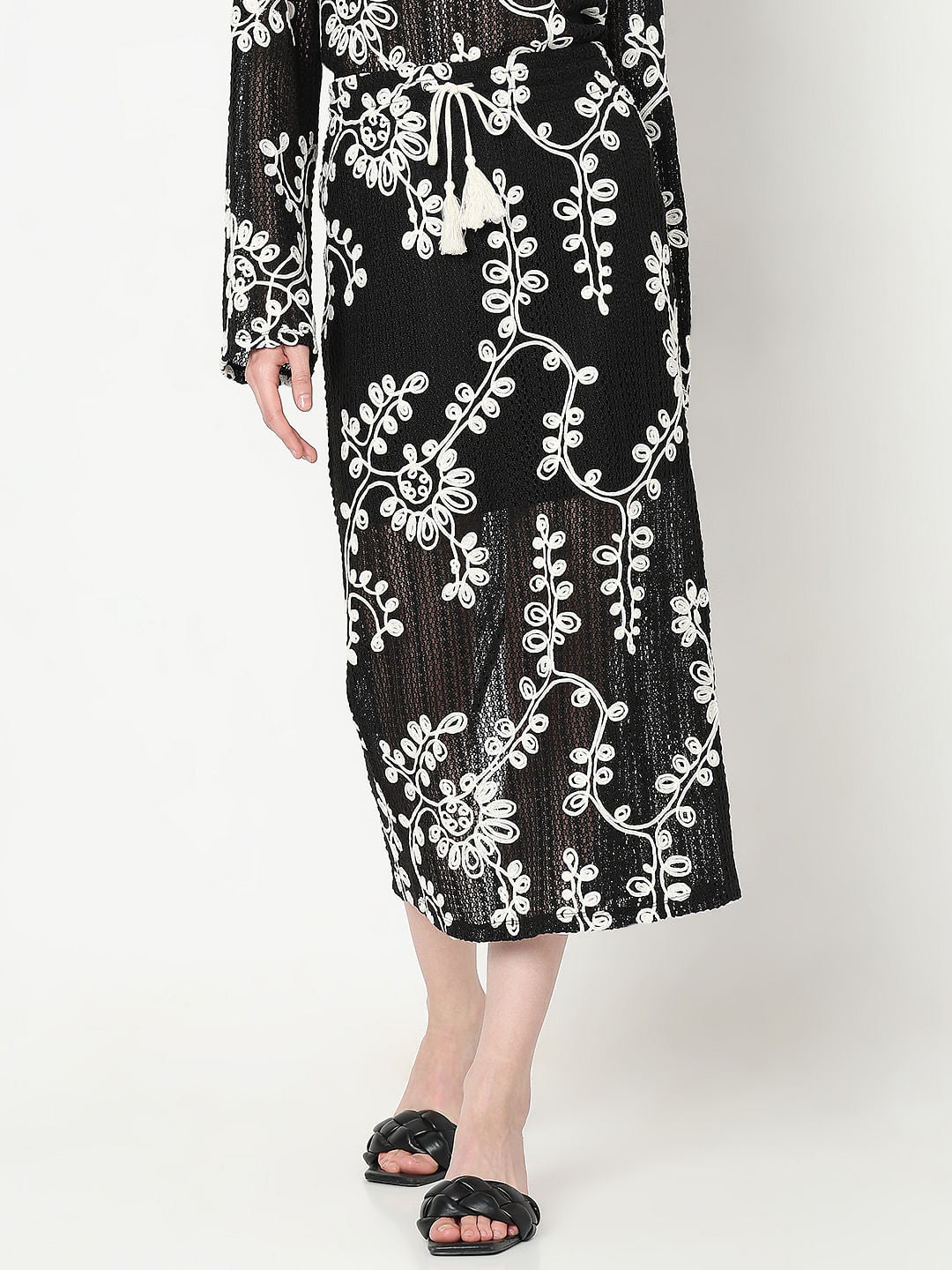 Black Embroidered Co-Ord Set Skirt