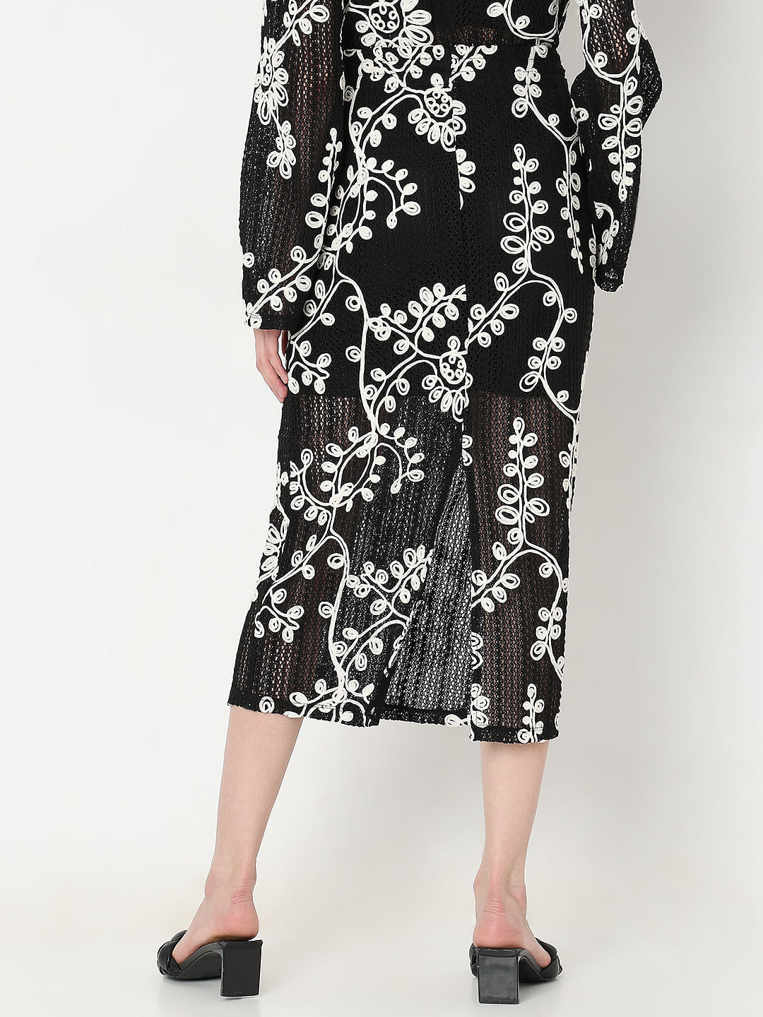 Black Embroidered Co-Ord Set Skirt