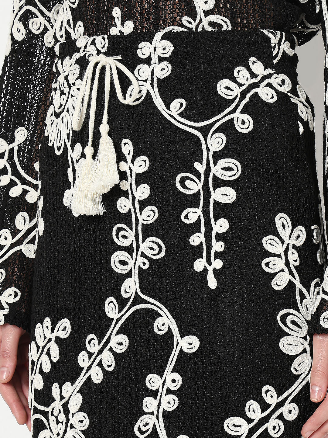 Black Embroidered Co-Ord Set Skirt