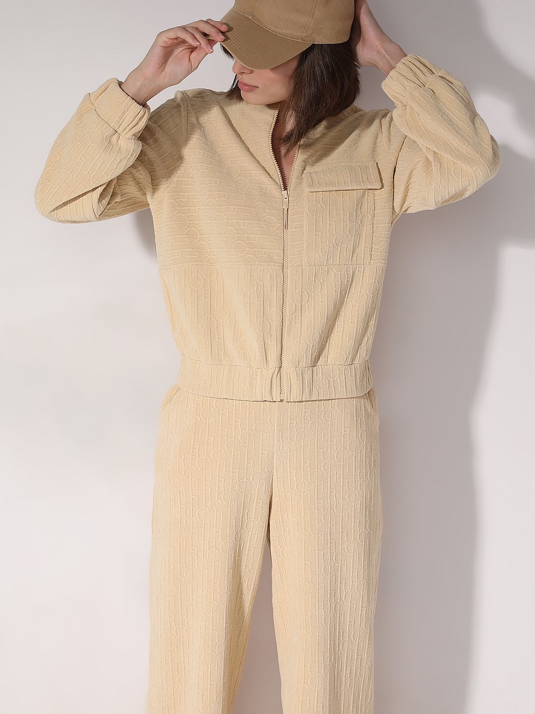 Beige Textured Sweatshirt