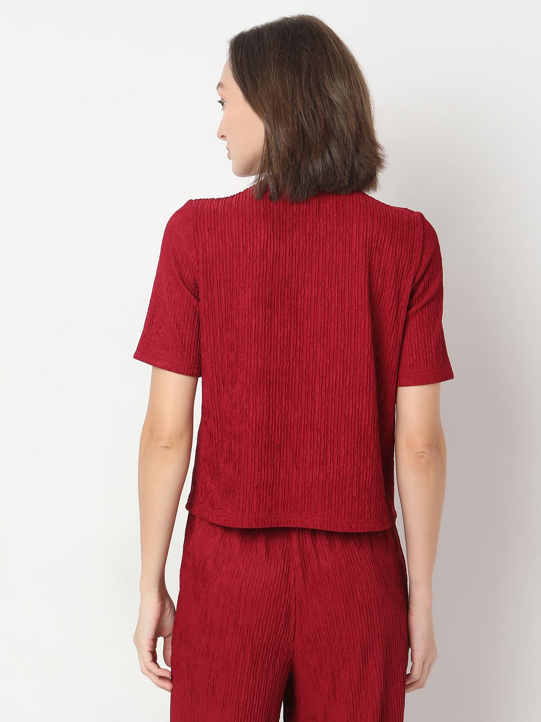 Red Crinkle Weave Co-Ord Set Top