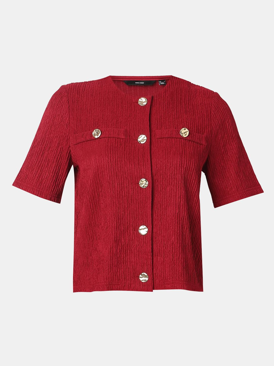 Red Crinkle Weave Co-Ord Set Top