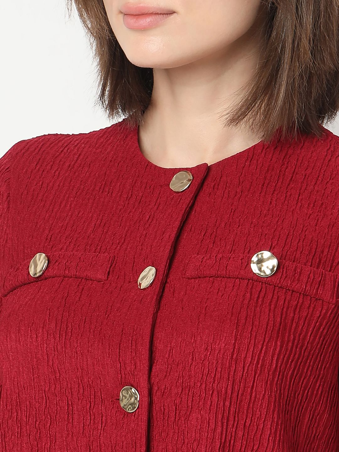 Red Crinkle Weave Co-Ord Set Top