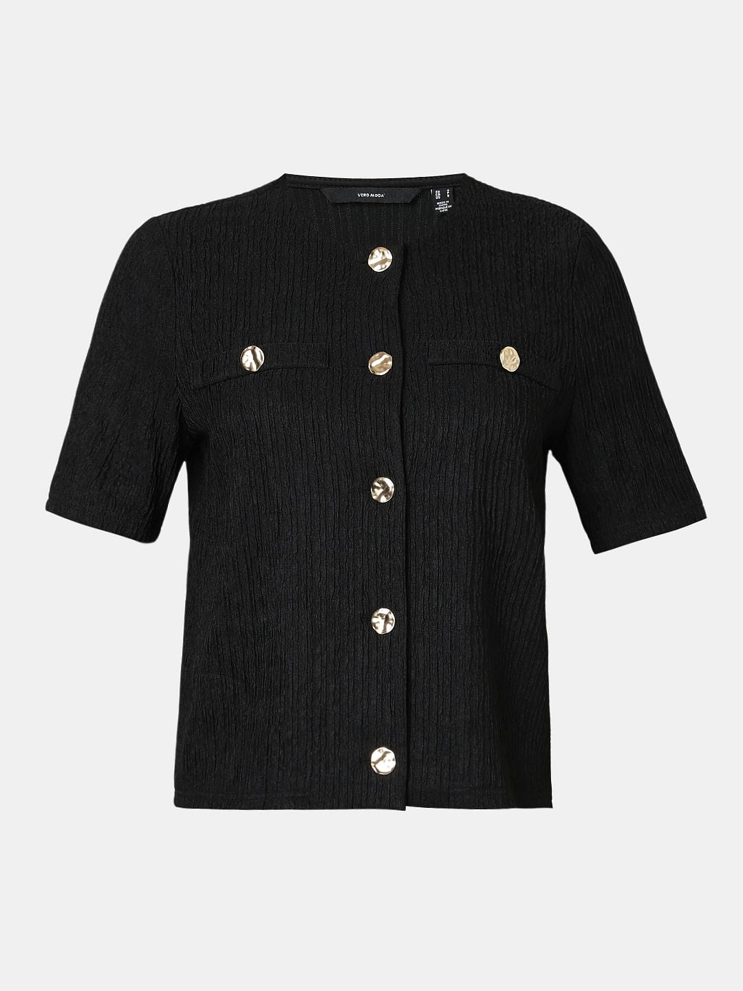 Black Crinkle Weave Co-Ord Set Top