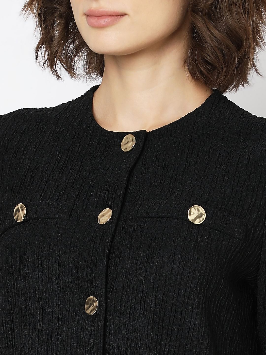 Black Crinkle Weave Co-Ord Set Top