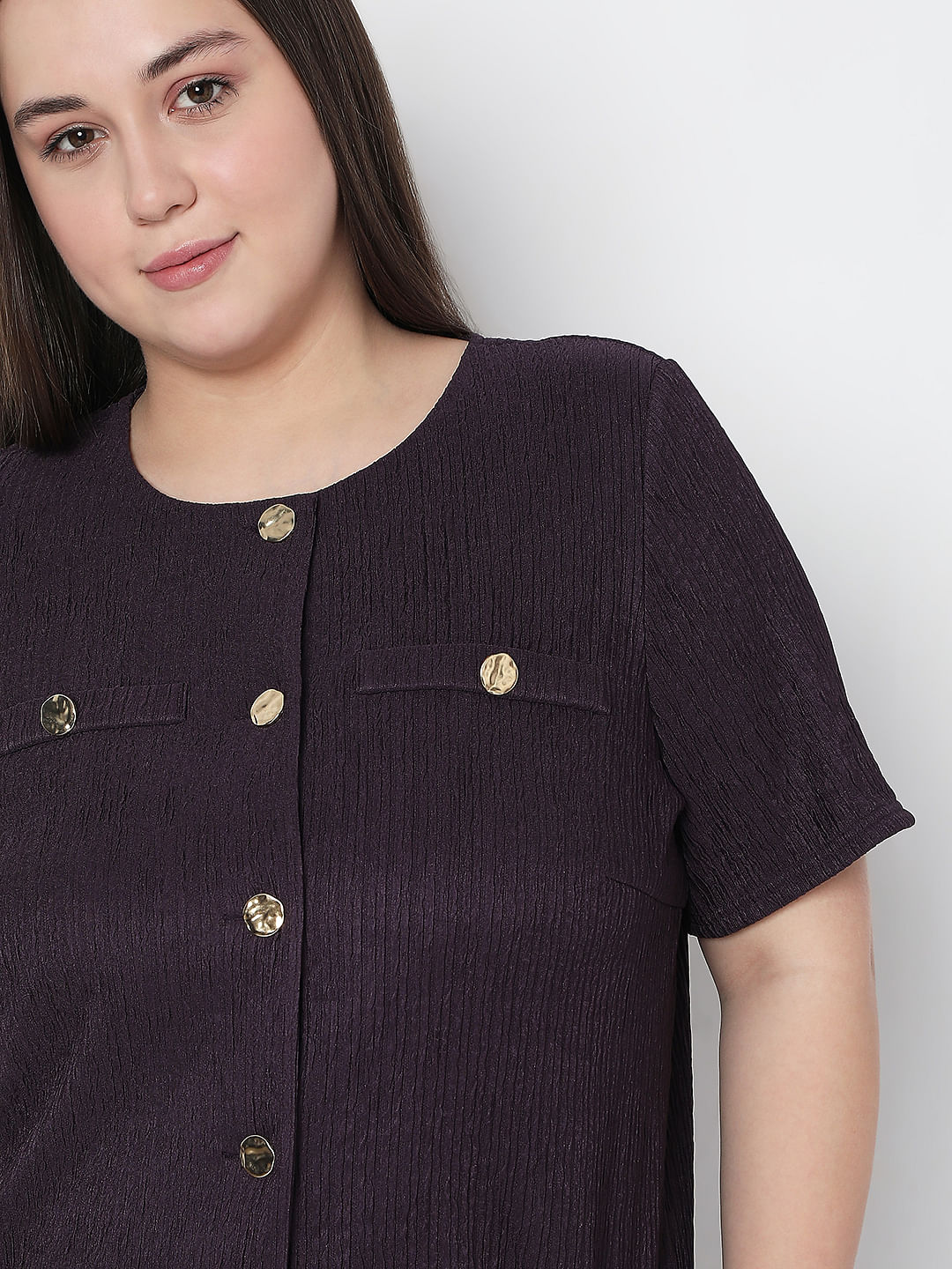 Curve Purple Textured Co-Ord Set Tops