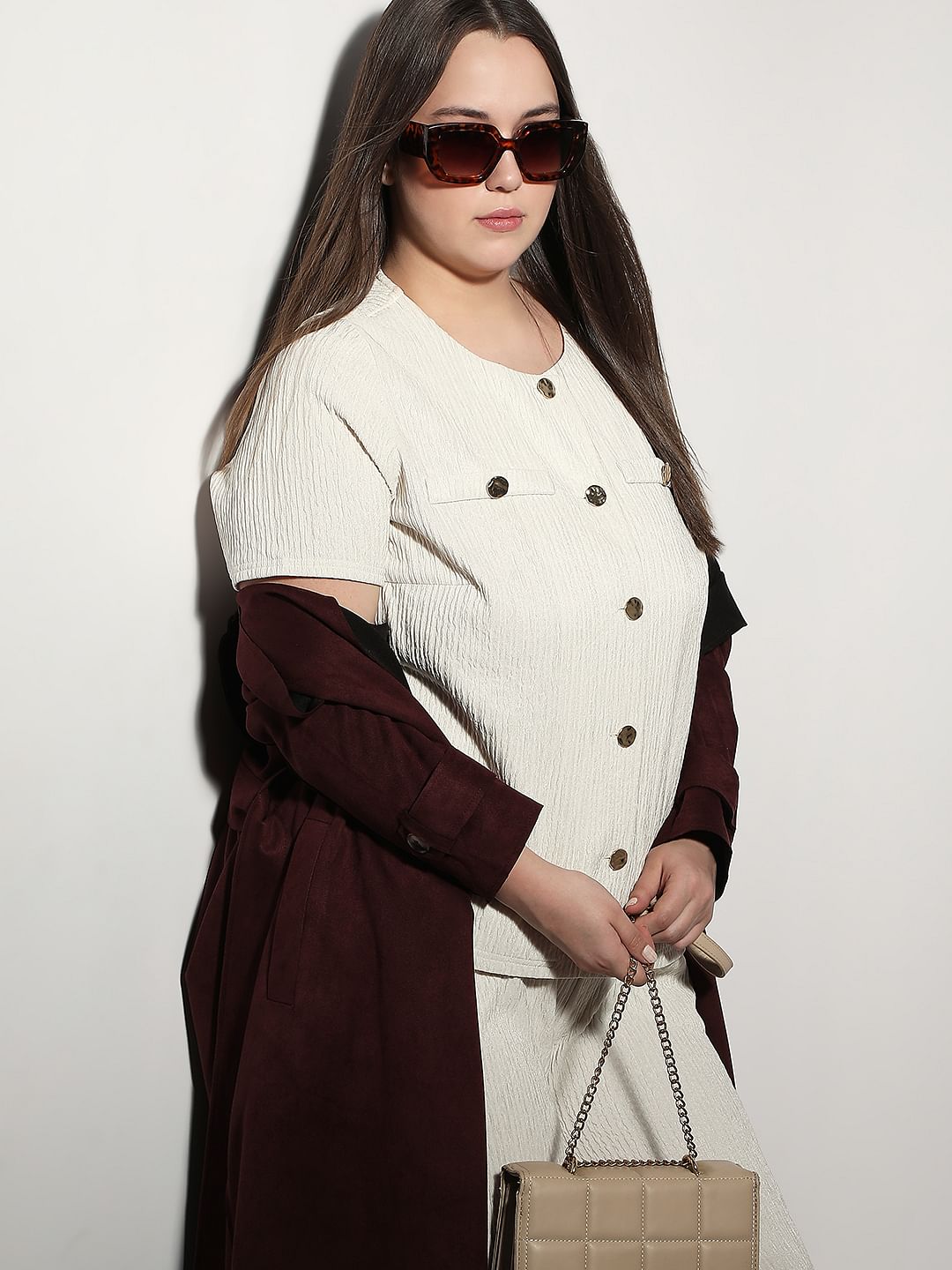 Curve Ecru Textured Co-Ord Set Tops