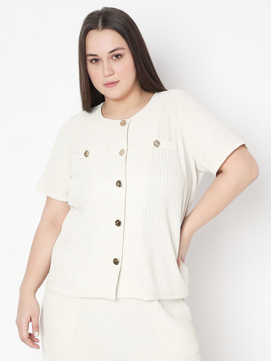 Curve Ecru Textured Co-Ord Set Tops