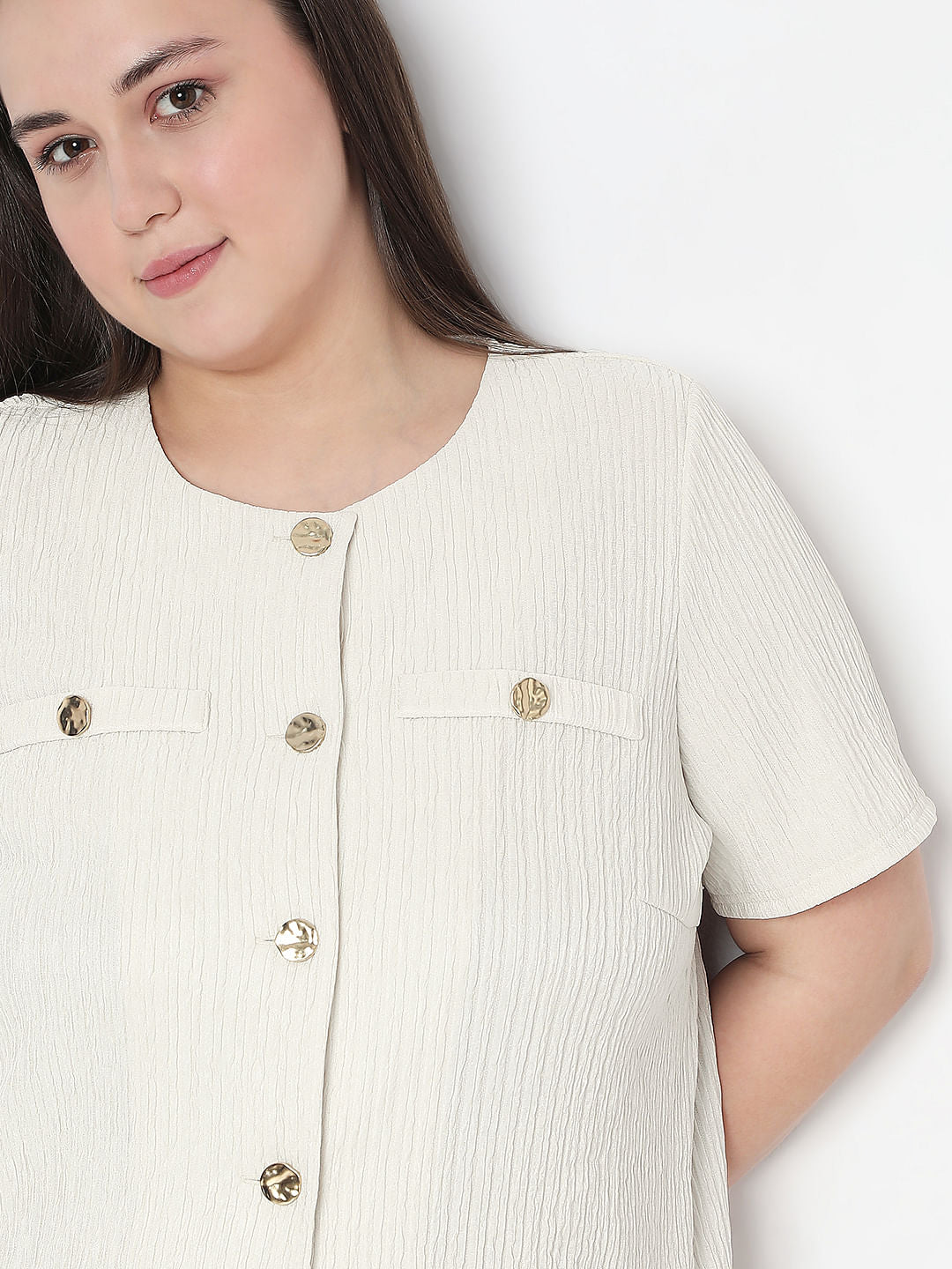 Curve Ecru Textured Co-Ord Set Tops