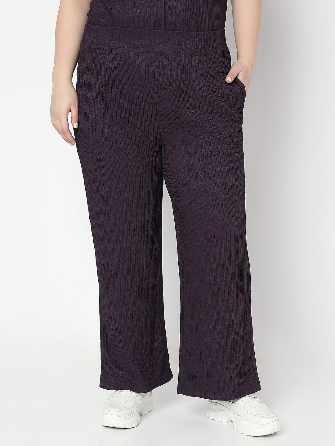 Curve Purple Textured Co-Ord Set Pants