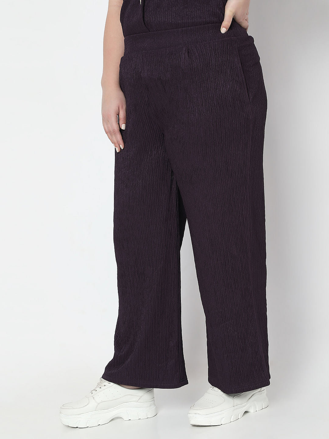 Curve Purple Textured Co-Ord Set Pants