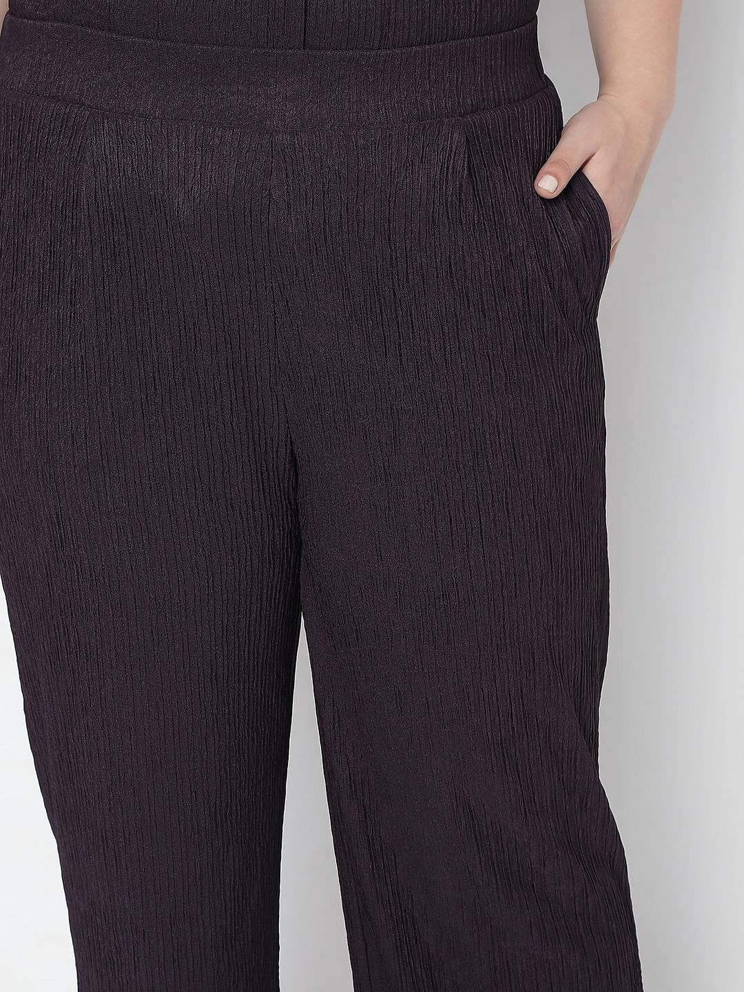 Curve Purple Textured Co-Ord Set Pants