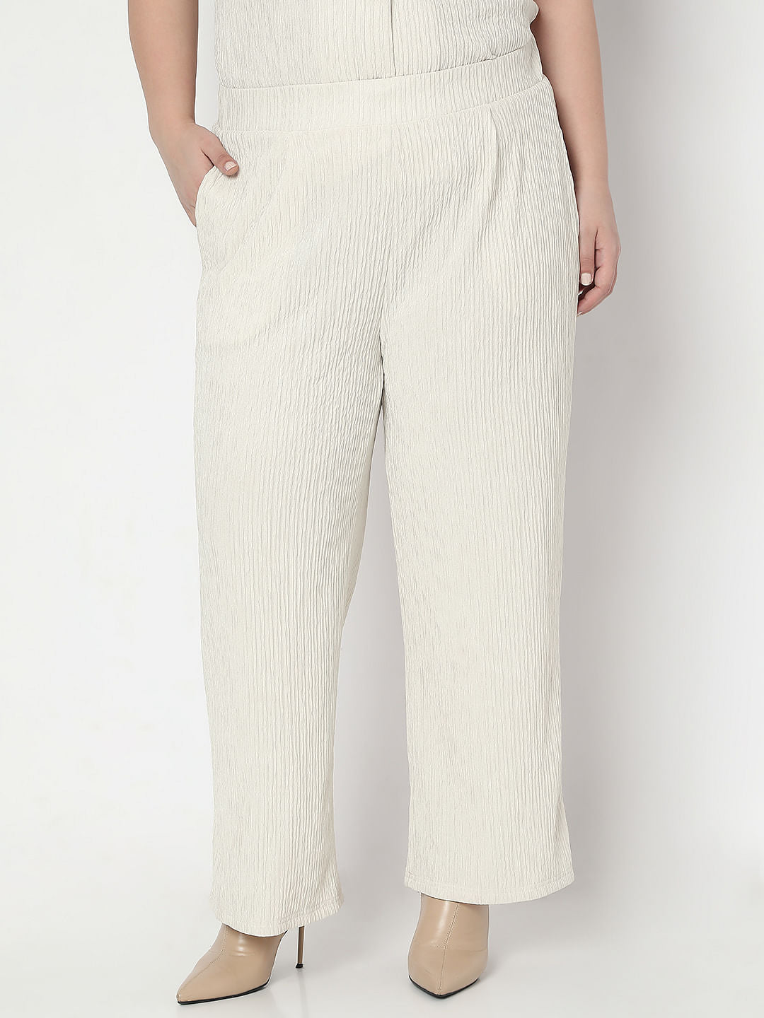 Curve Ecru Textured Co-Ord Set Pants