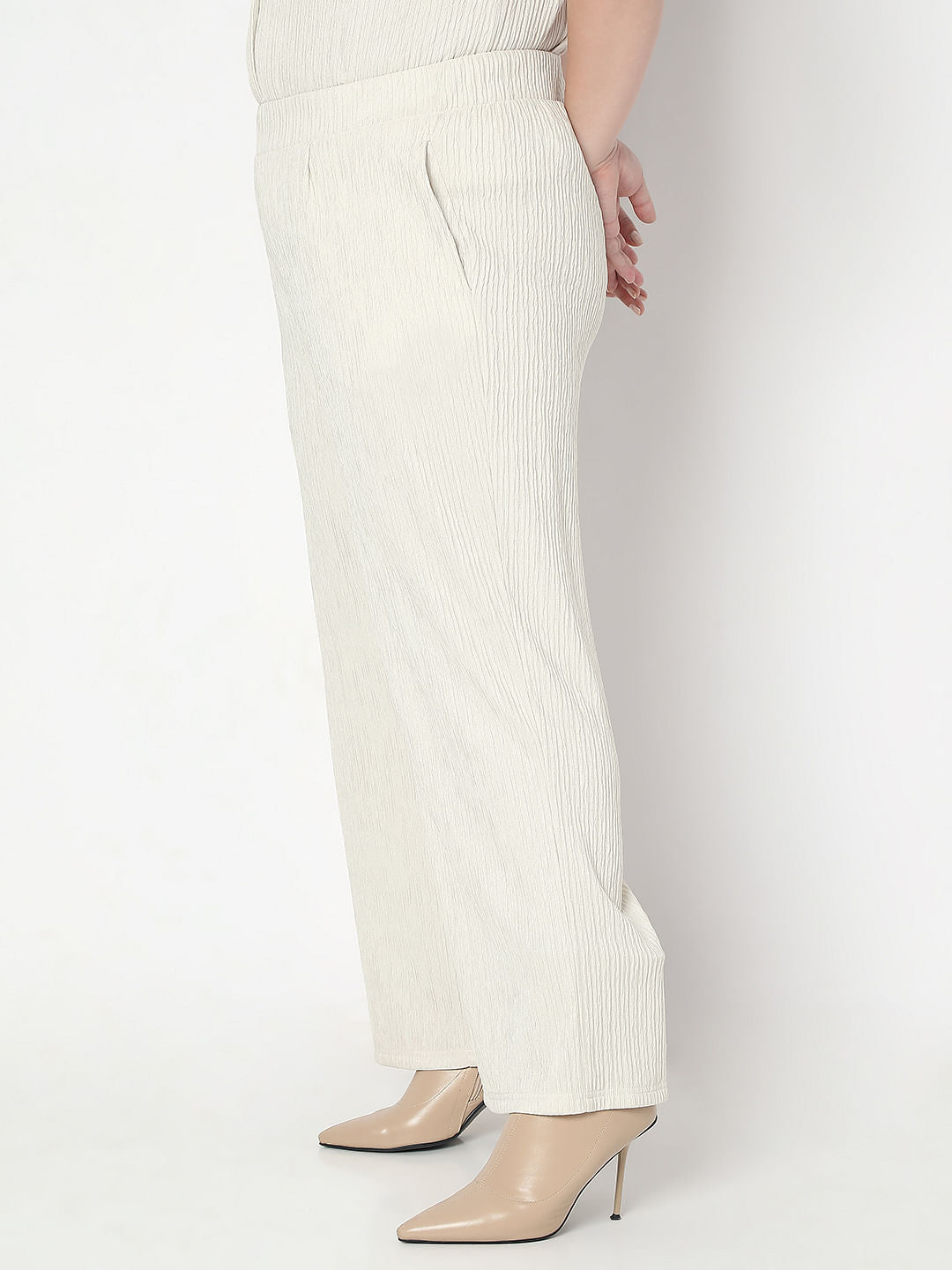 Curve Ecru Textured Co-Ord Set Pants