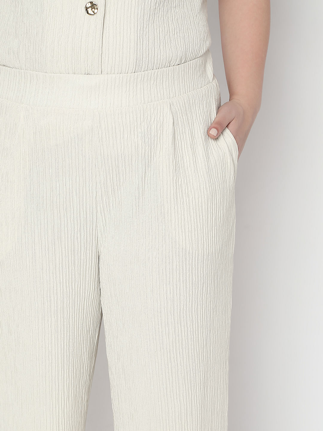 Curve Ecru Textured Co-Ord Set Pants