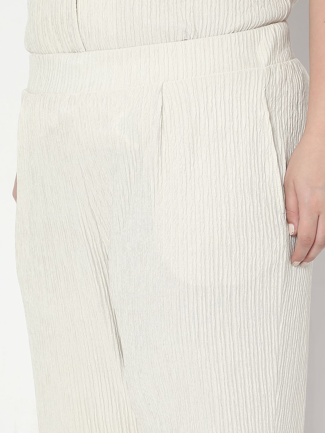 Curve Ecru Textured Co-Ord Set Pants