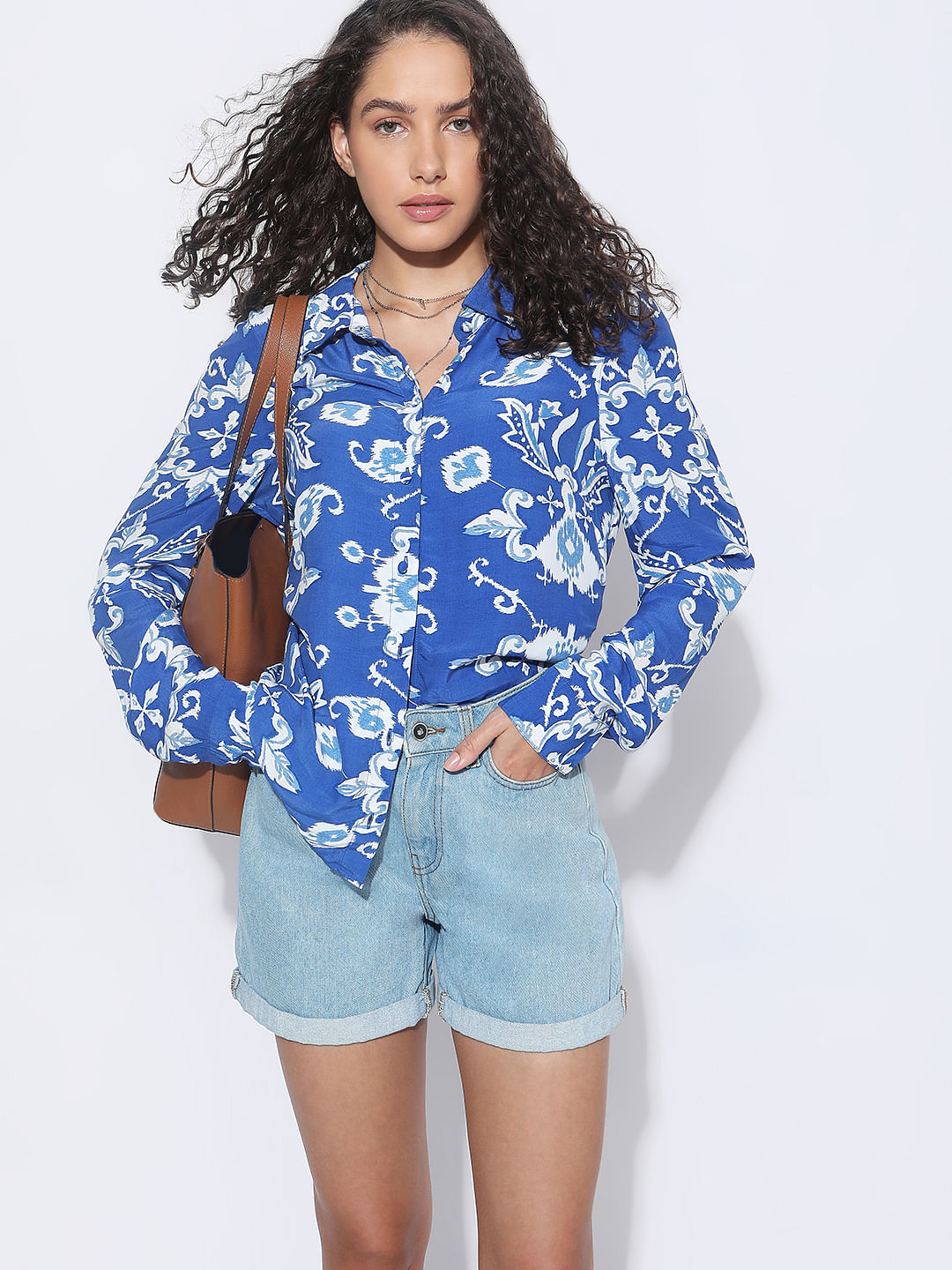 Cobalt Blue Abstract Print Shirt