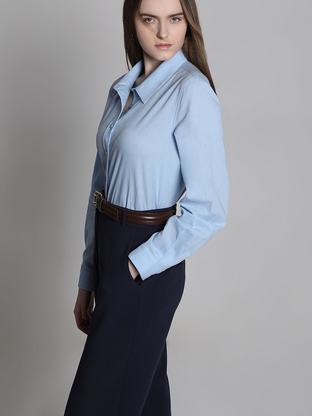 Light Blue Linen Full Sleeves Shirt