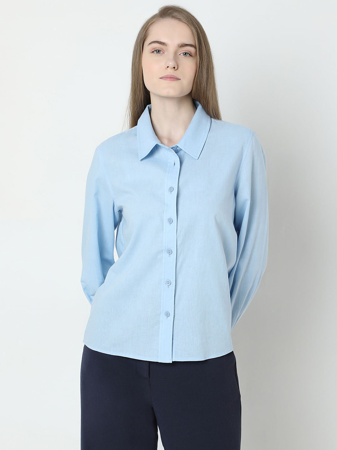 Light Blue Linen Full Sleeves Shirt