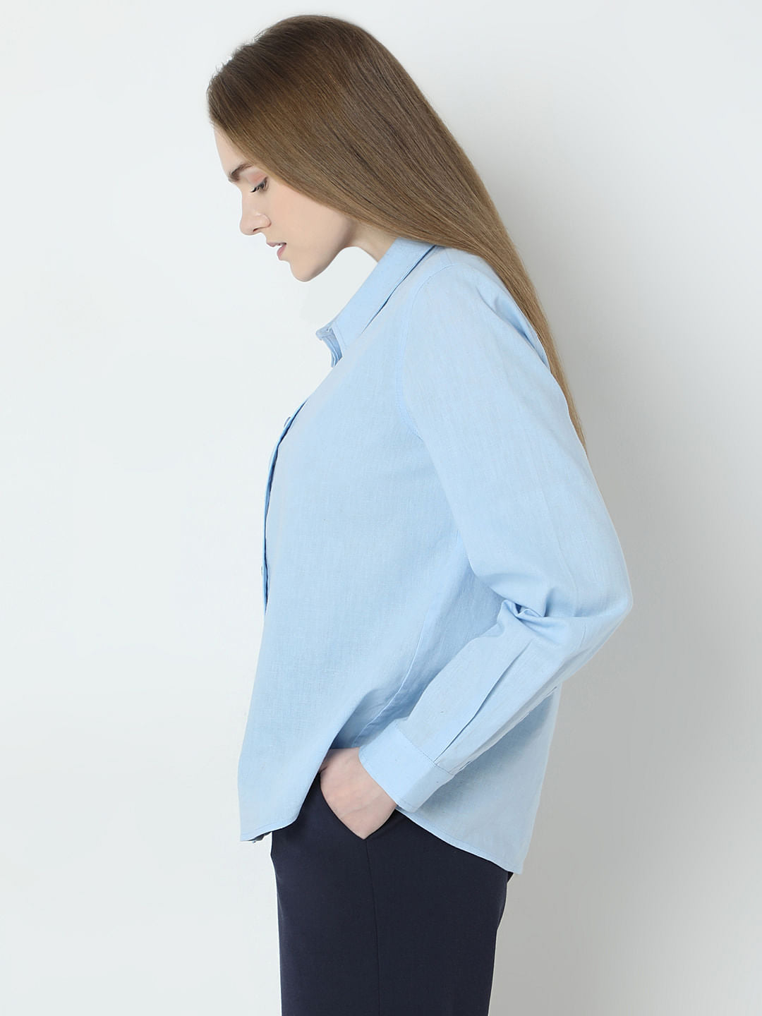 Light Blue Linen Full Sleeves Shirt