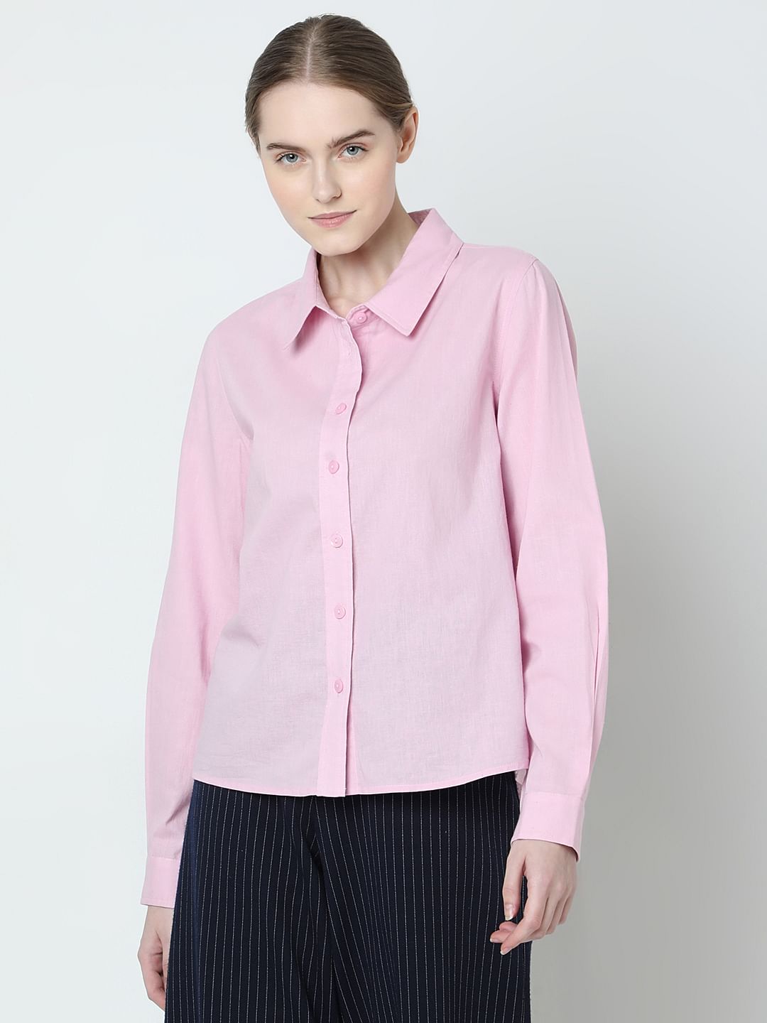 Light Pink Linen Full Sleeves Shirt