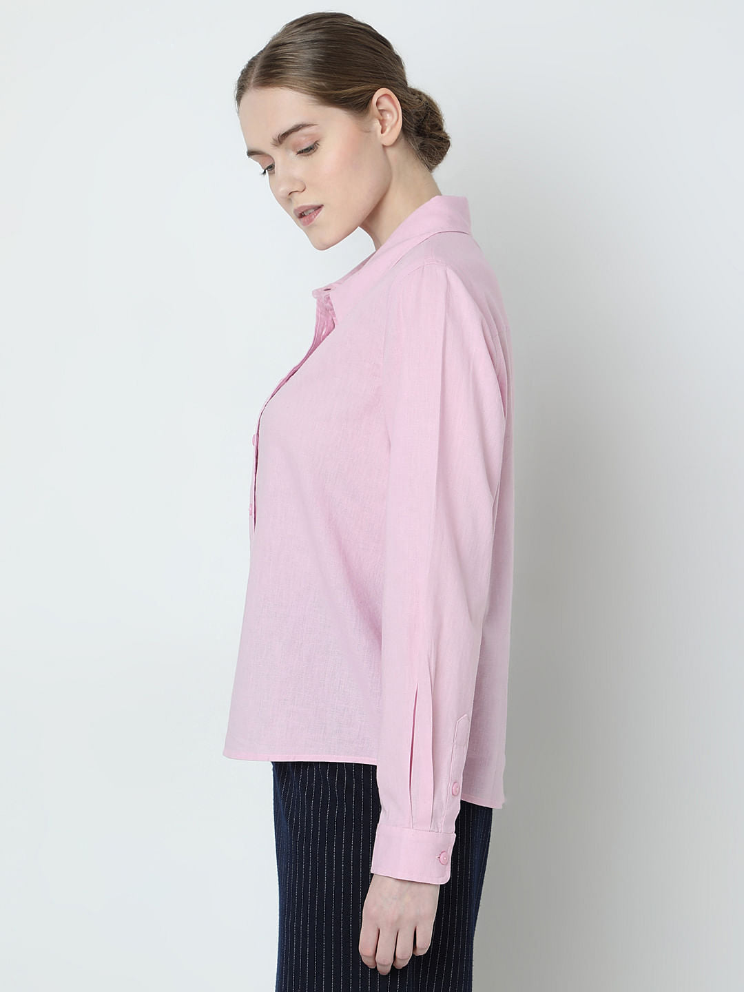 Light Pink Linen Full Sleeves Shirt