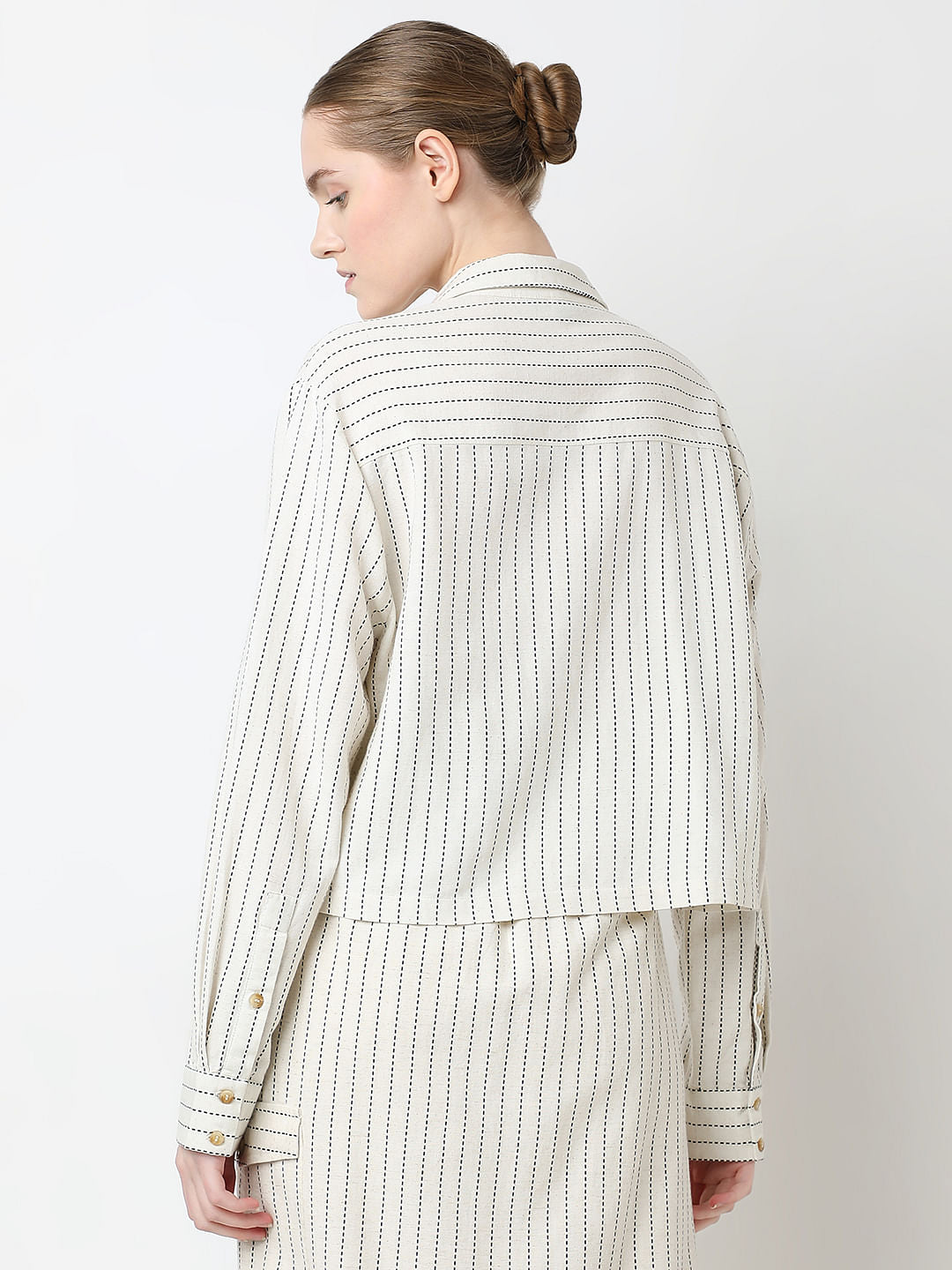Beige Striped Co-Ord Set Shirt