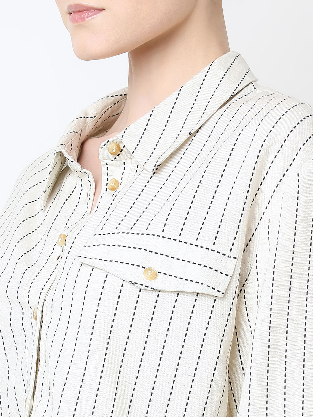 Beige Striped Co-Ord Set Shirt