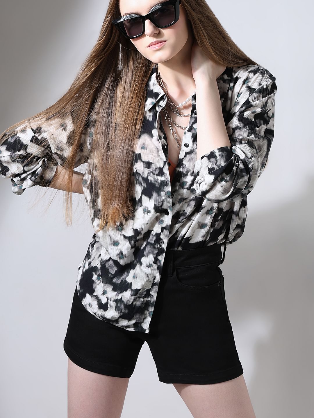 Black Floral Print Shirt