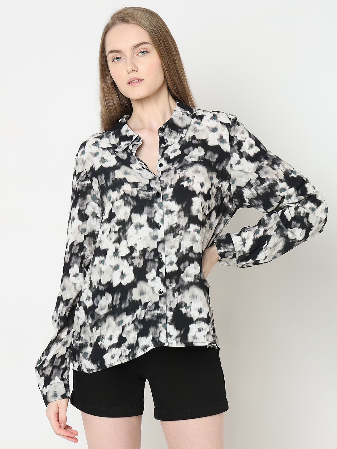 Black Floral Print Shirt