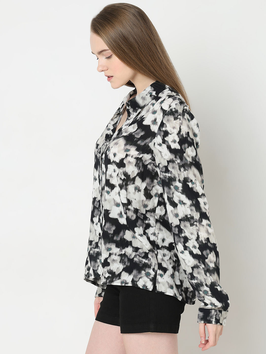 Black Floral Print Shirt