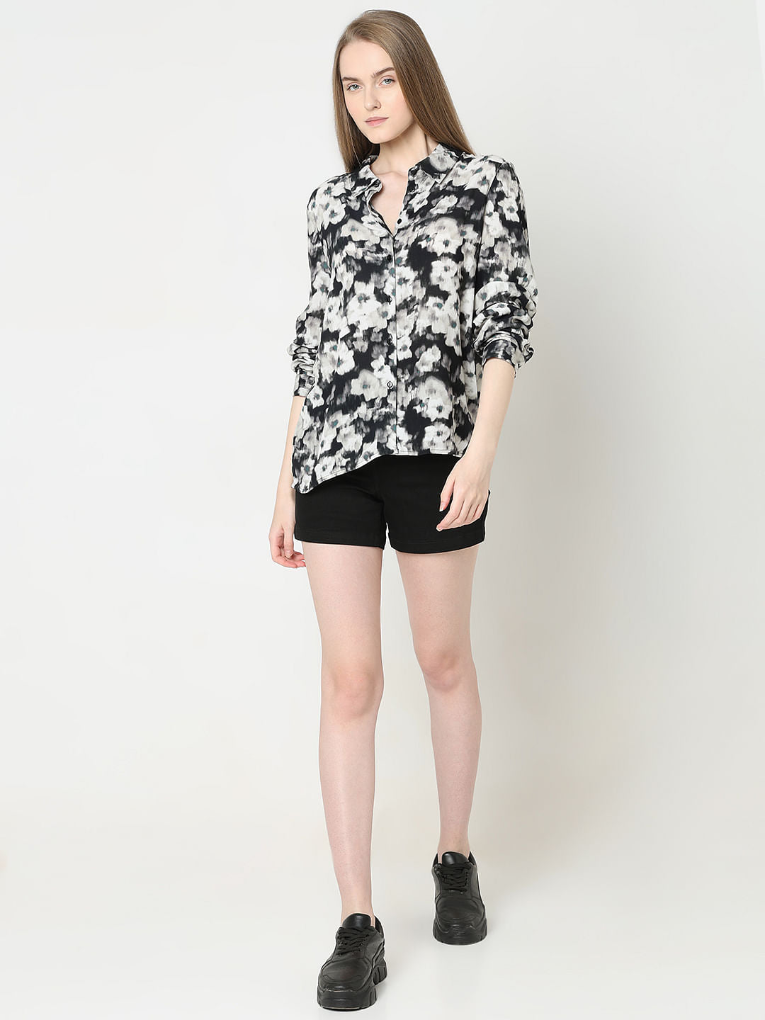 Black Floral Print Shirt