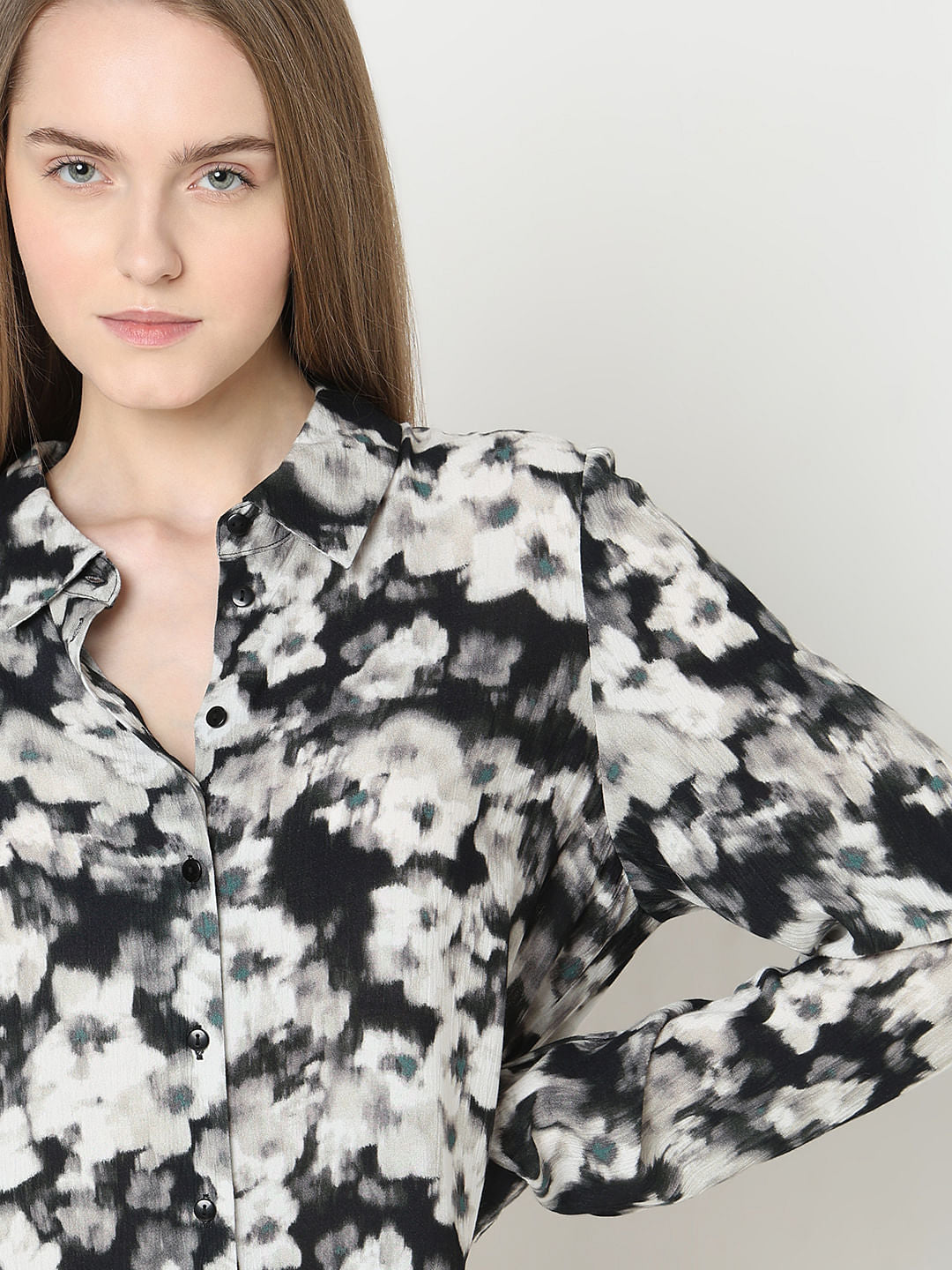 Black Floral Print Shirt