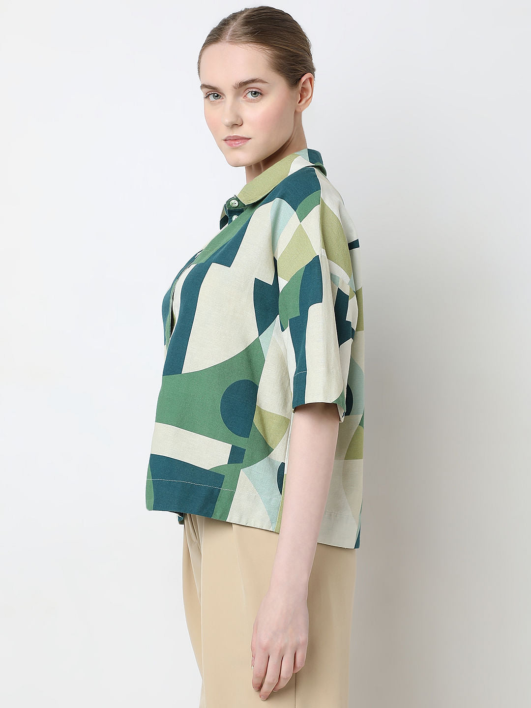 Ecru Geometric Print Shirt