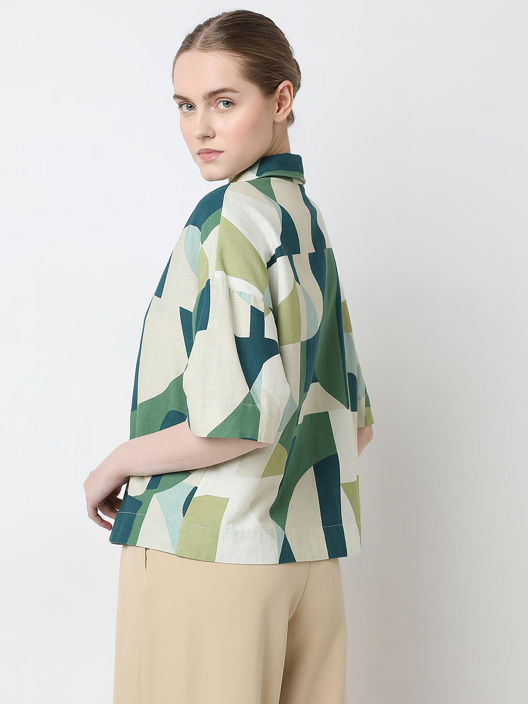 Ecru Geometric Print Shirt