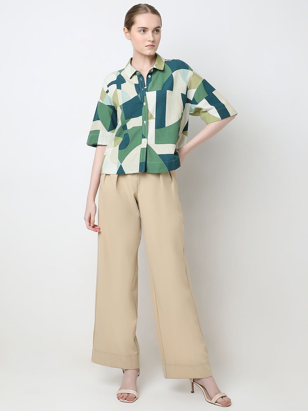 Ecru Geometric Print Shirt