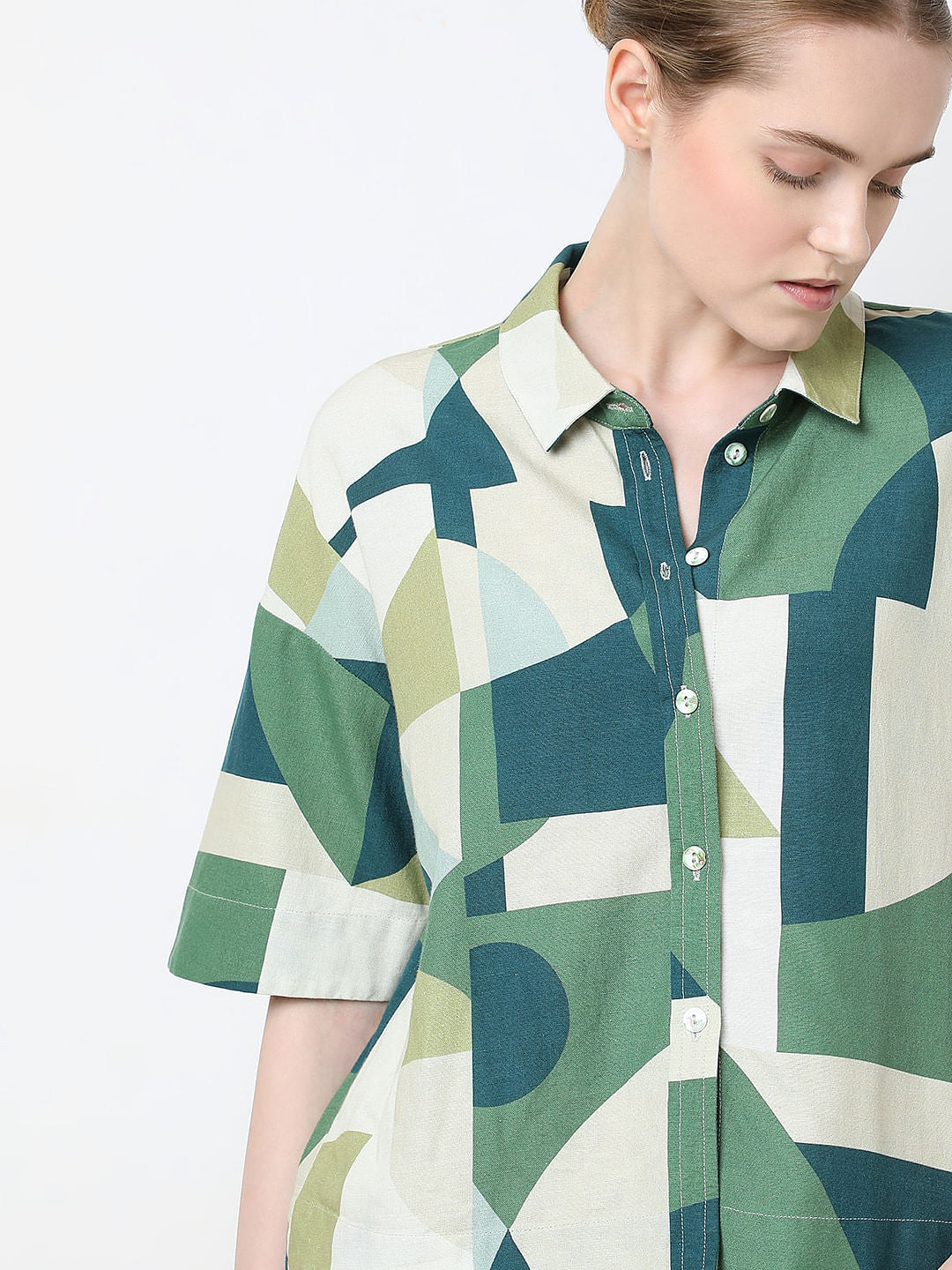 Ecru Geometric Print Shirt