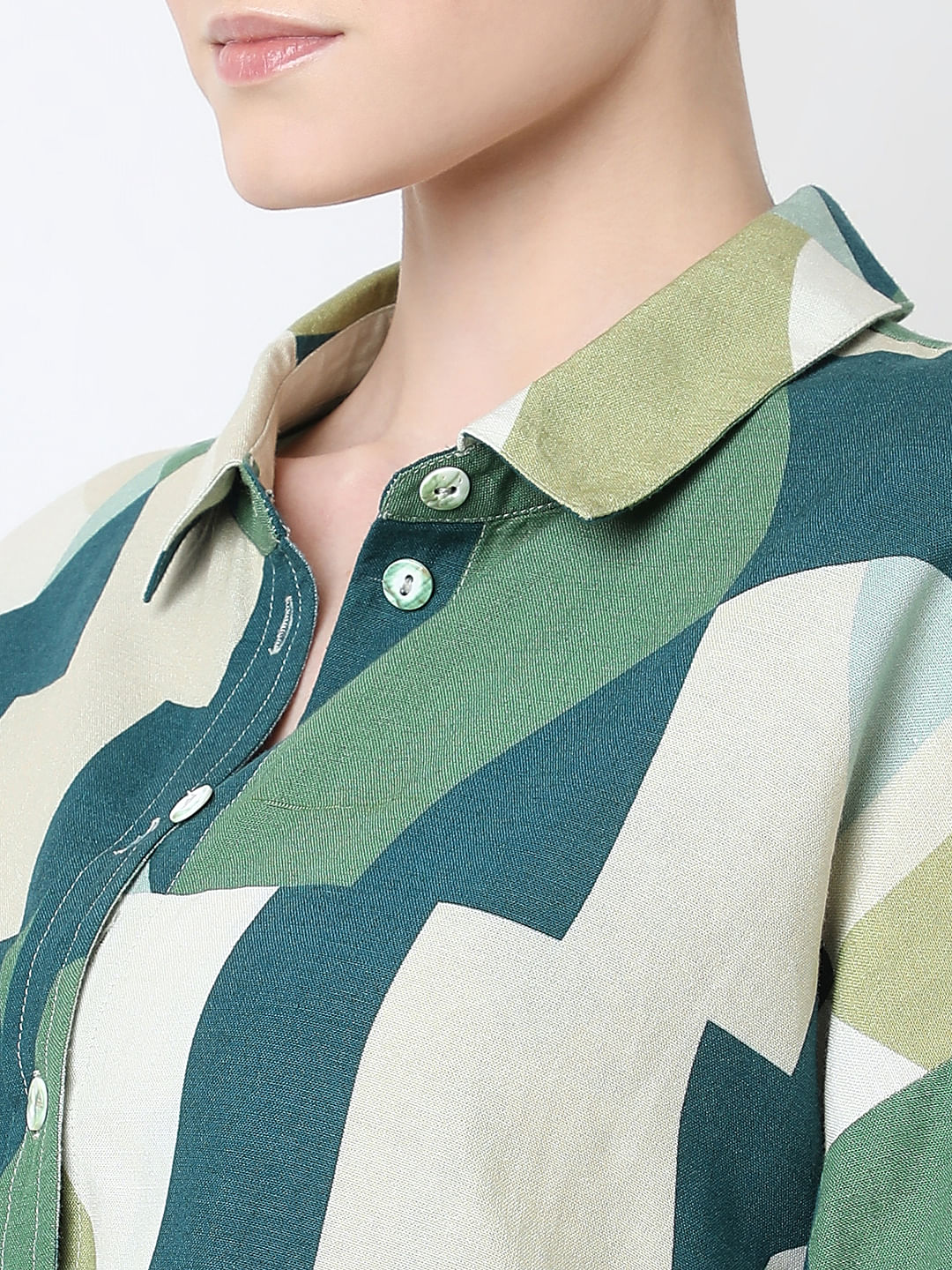 Ecru Geometric Print Shirt