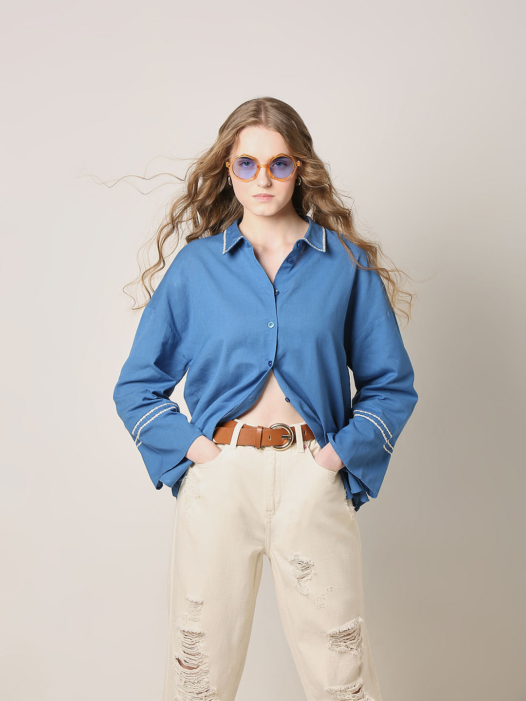Blue Boxy Fit Shirt