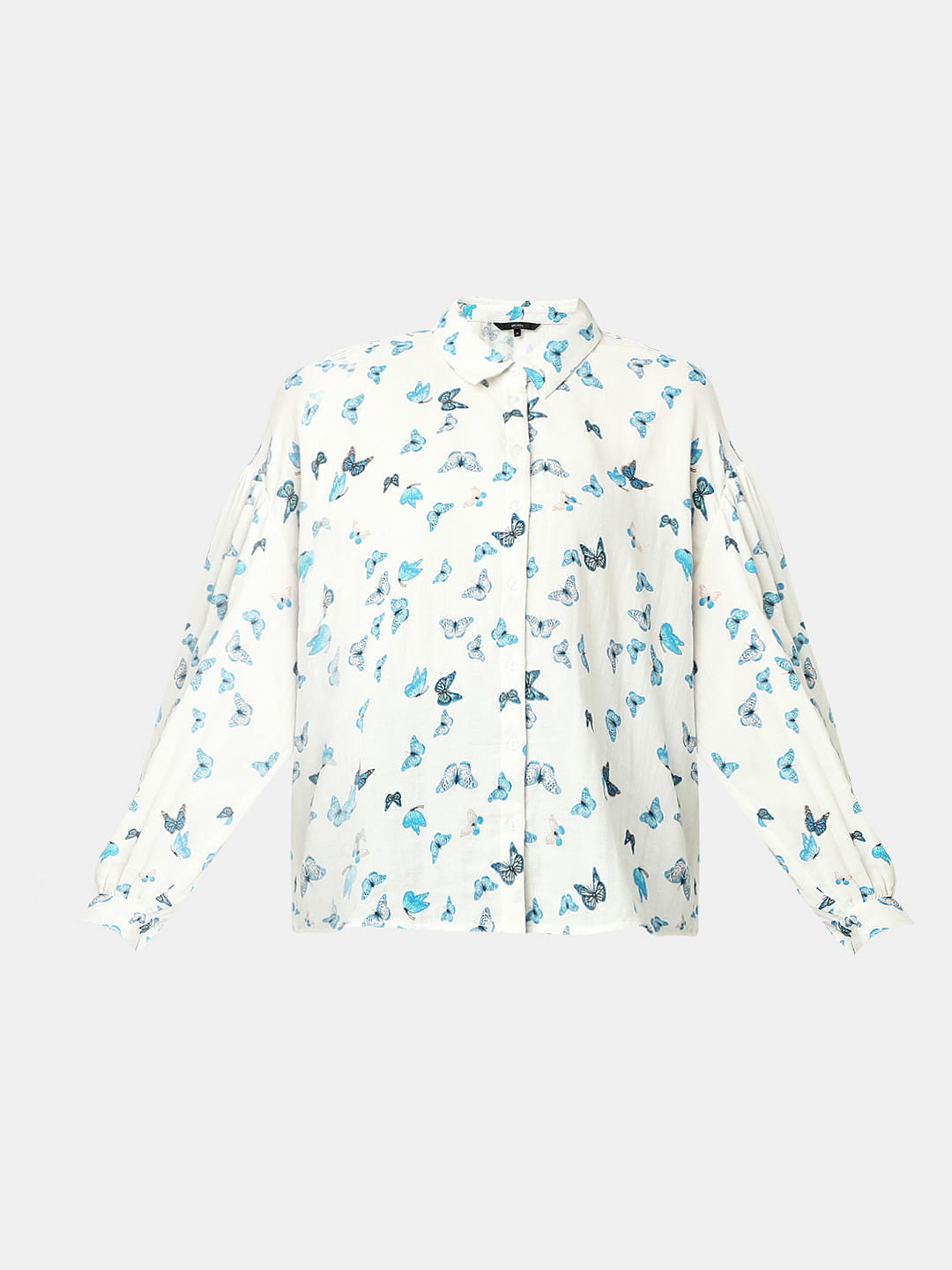 White Butterfly Print Shirt