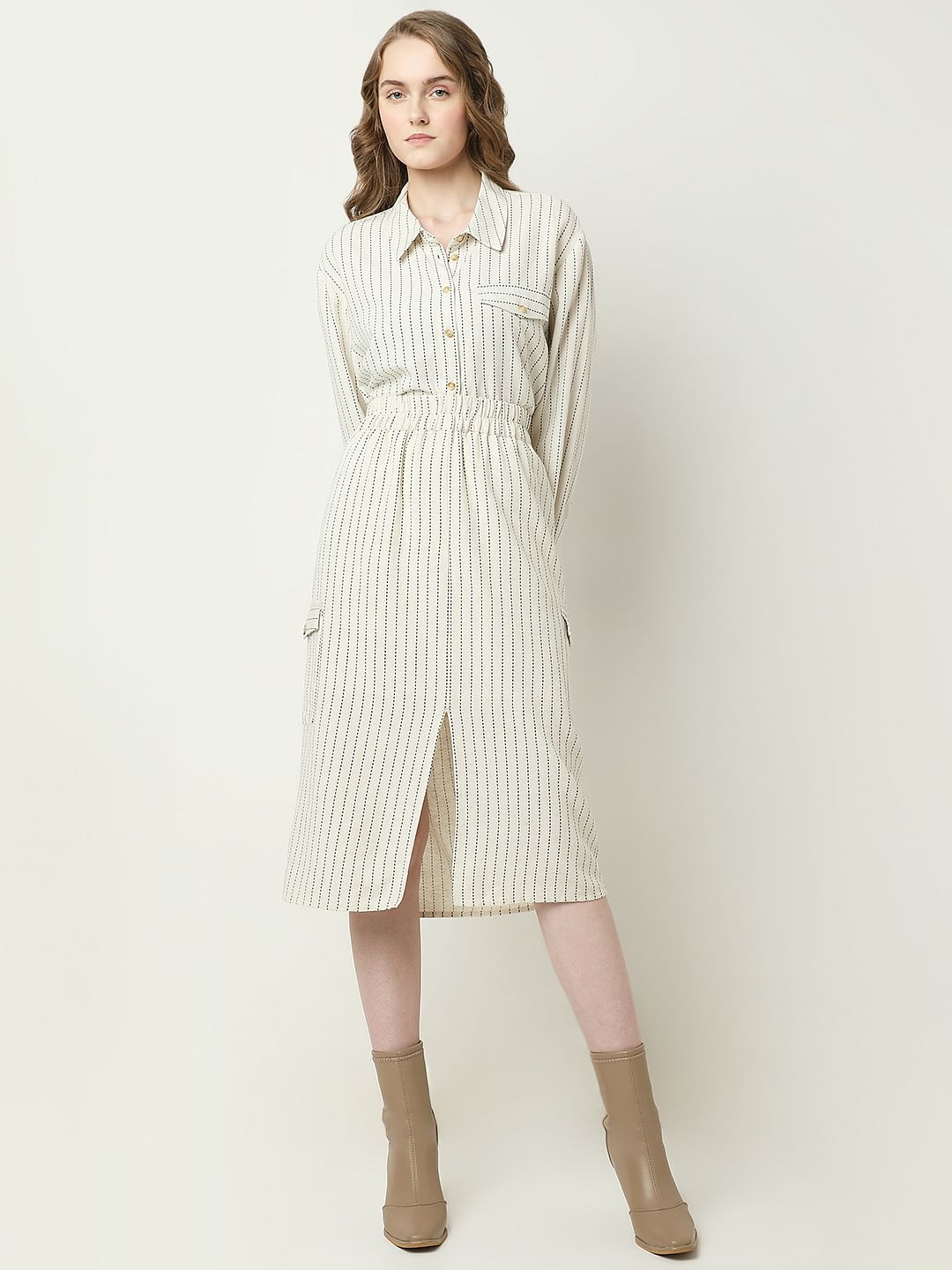 Beige Striped Co-Ord Set Skirt
