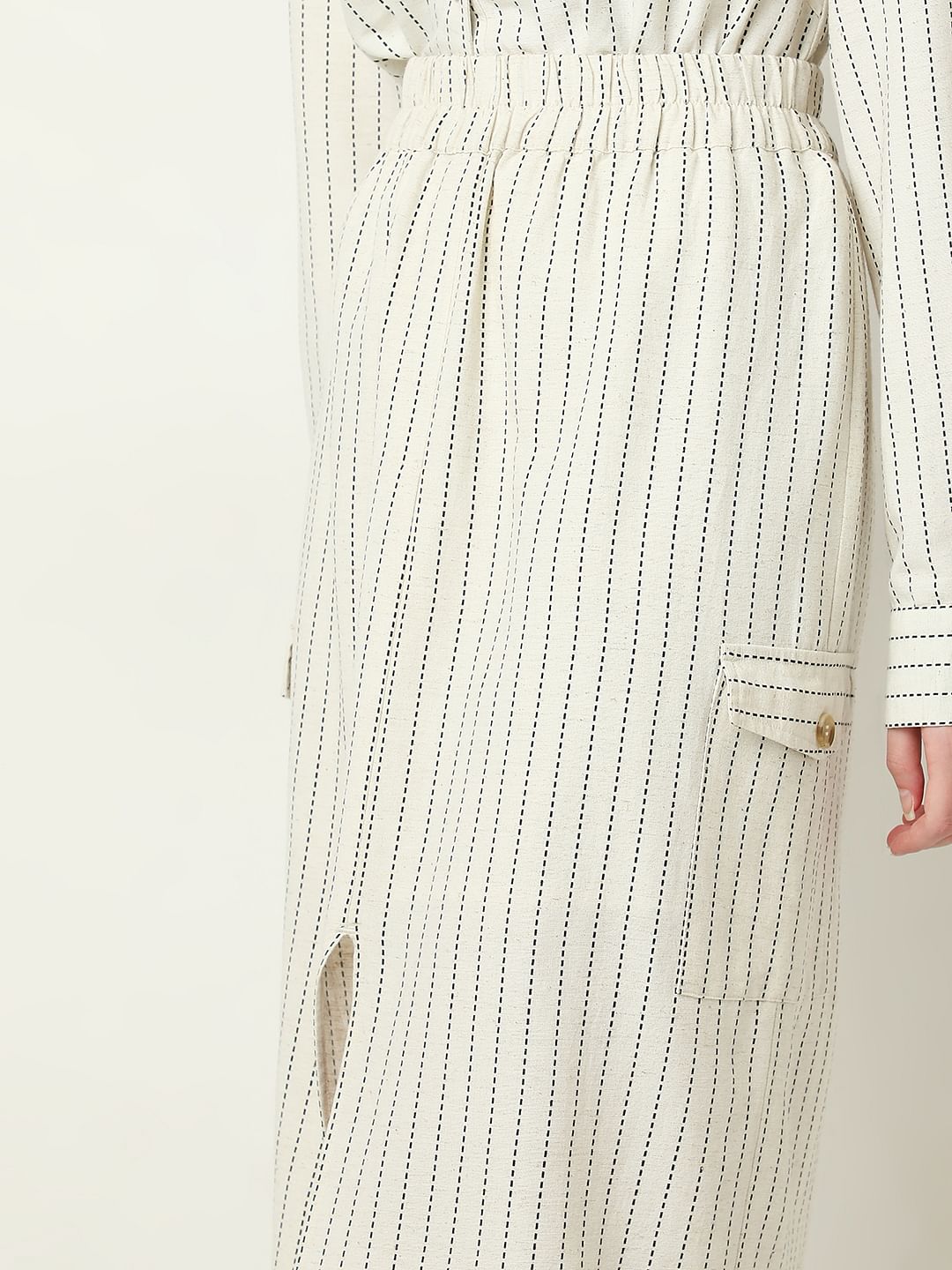 Beige Striped Co-Ord Set Skirt