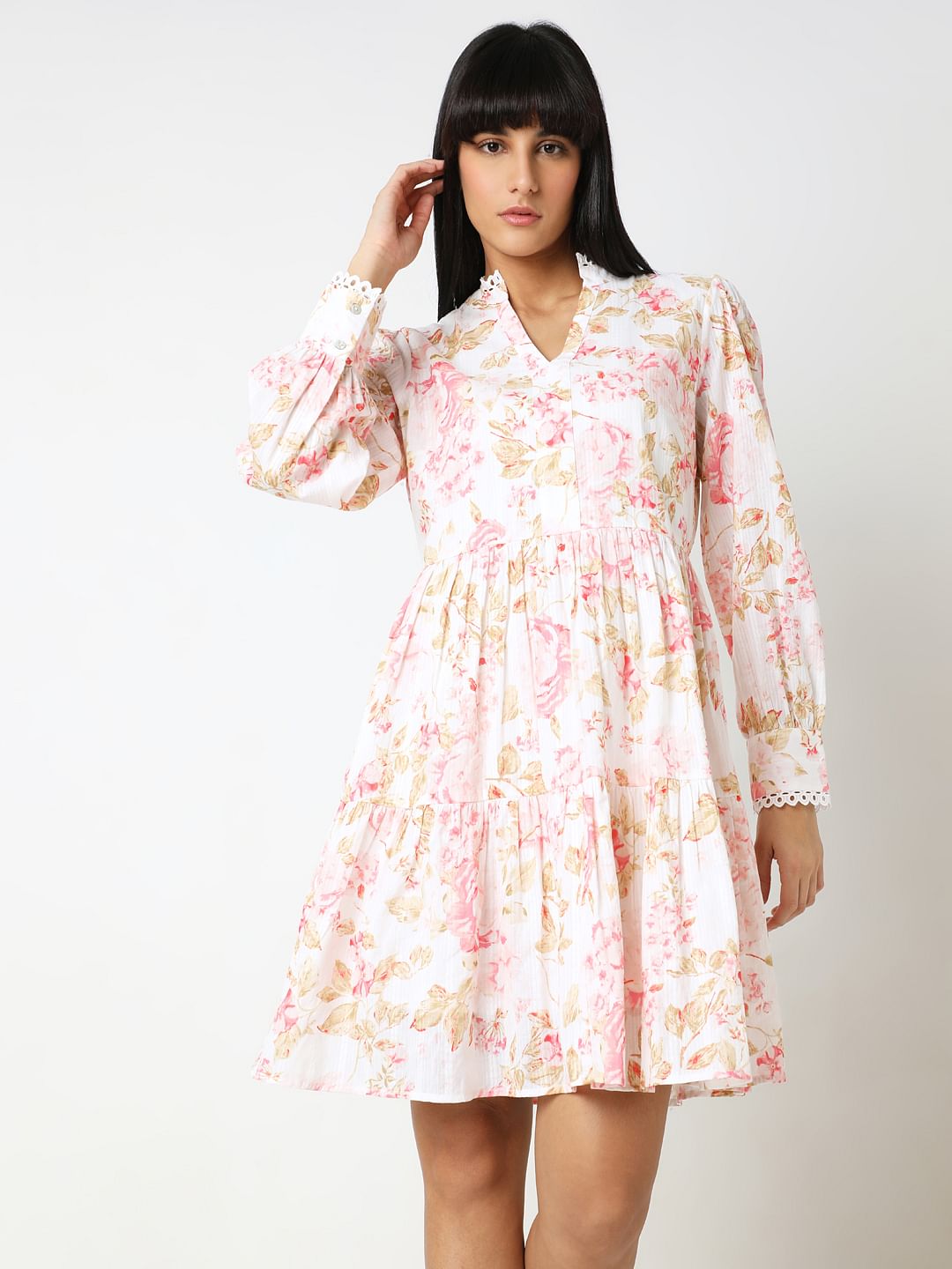 Off-White Floral Print Shift Dress