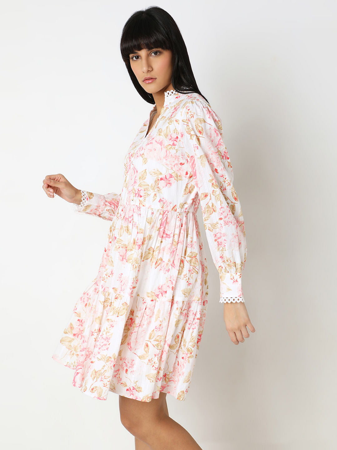 Off-White Floral Print Shift Dress