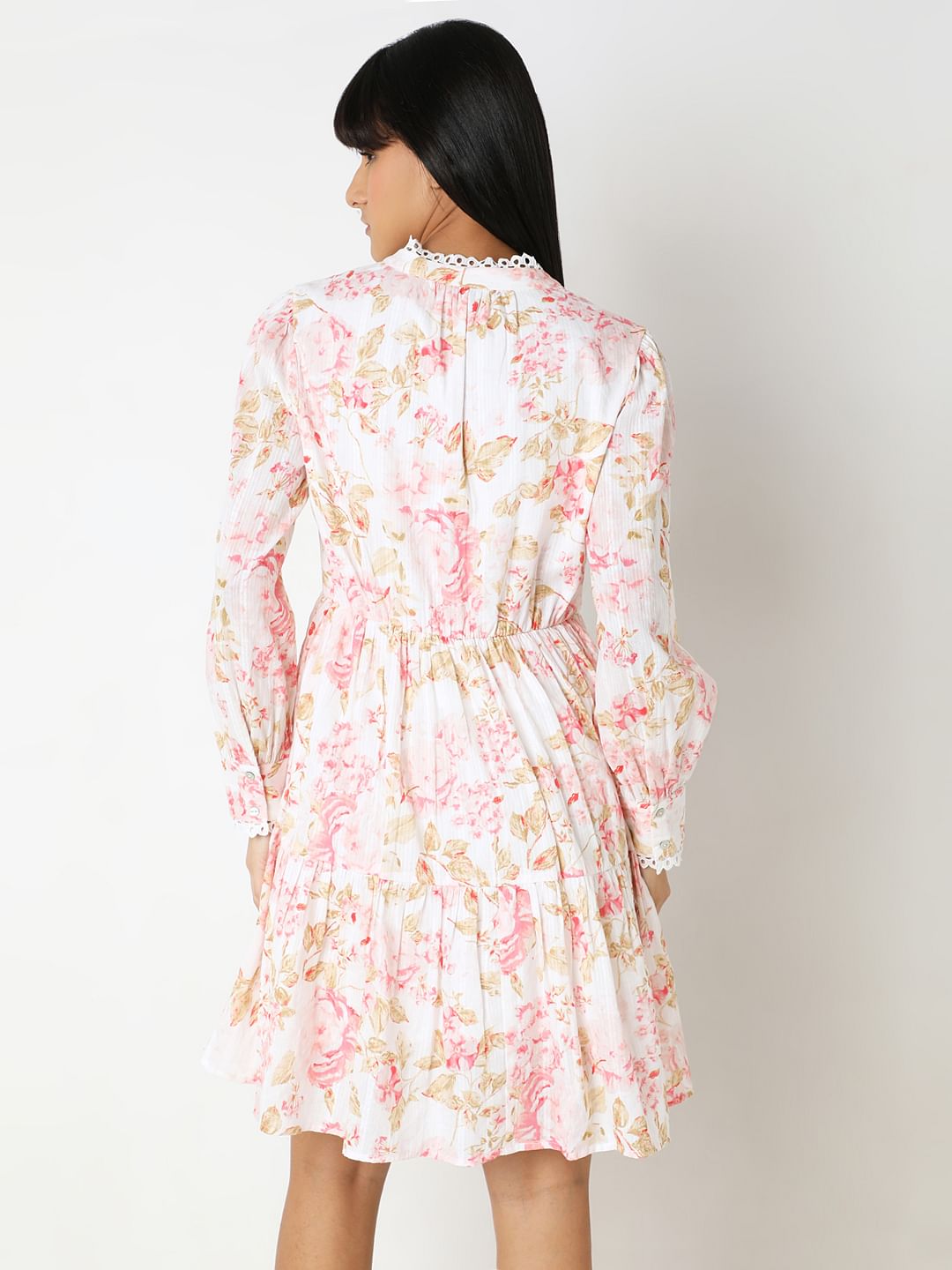 Off-White Floral Print Shift Dress