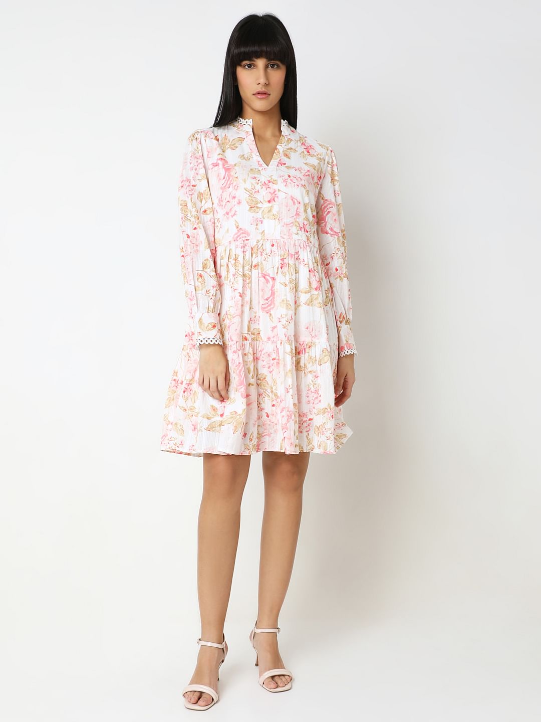 Off-White Floral Print Shift Dress